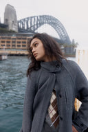 Edwina Grey Long Herringbone Coat in Lightweight Merino Wool