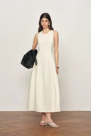 Lina Easy Care Bubble Hem Sleeveless Dress in Structured Lightweight Fabric