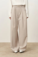 Halley Tie Waist Wide Leg Suit Pants in Wrinkle Resistant Suiting Fabric