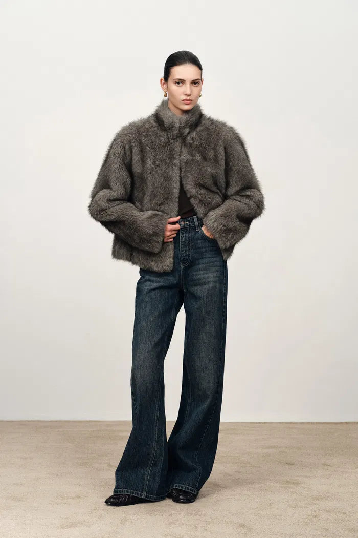 Pine Stand Collar Coat in Faux Fur
