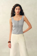 Kari Henley Collar Sleeveless Vest Top in Openwork Knit