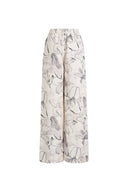 Emma Handpainted Floral Elastic Waist Wide Leg Pants in Linen Blend