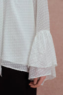 Megan Ruffle Polka Dot Shirt in Mulberry Silk Burnout Jacquard