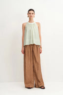 Leah Avocado Green Tencel Blend Ruffle Off-Shoulder Top
