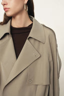 Elva Large Lapel Pleated Hem Short Trench Coat in Lightweight Blend
