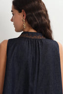 Zach Sleeveless Top and Shorts Matching Set in Silk-Cotton Denim