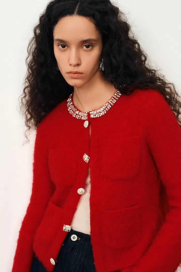 Scarlett Rhinestone Cardigan in Wool Alpaca Knit
