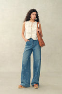 Echoes Hand-painted Paisley Jeans in Cotton Denim