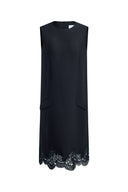 Violet Embroidery Embellished Dress in Silk-Wool Satin
