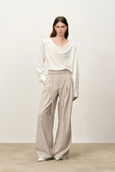 Halley Tie Waist Wide Leg Suit Pants in Wrinkle Resistant Suiting Fabric