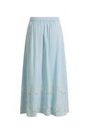 Shirley Eyelet Embroidered Washed Light-Blue Denim Skirt in Tencel Denim