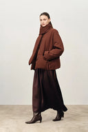 Aimee Detachable Scarf Down Jacket in Hollow Yarn Fine Twill