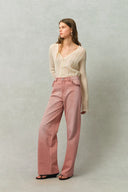 Delphine Ruffled Hem Pink Jeans in Cotton Denim