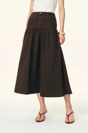 Elodie Fitted Round Neck Sleeveless Vest Top and Skirt Matching Set in Thin Denim