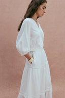 Elli Embroidery Puff Sleeve Blouse Top in Cotton