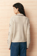 Avery Snowflake Cross Stitch Cardigan in Wool Blend