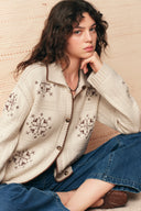 Avery Snowflake Cross Stitch Cardigan in Wool Blend