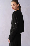 Aquila Hand Sewn Rhinestone Crop Suit Blazer in Fine Wool Suiting