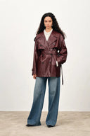 Ostro Trench Style Coat in Waxed Faux Leather