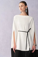 Carlton Wrinkle Resistant Cape Dress in Matte Satin-Linen Blend