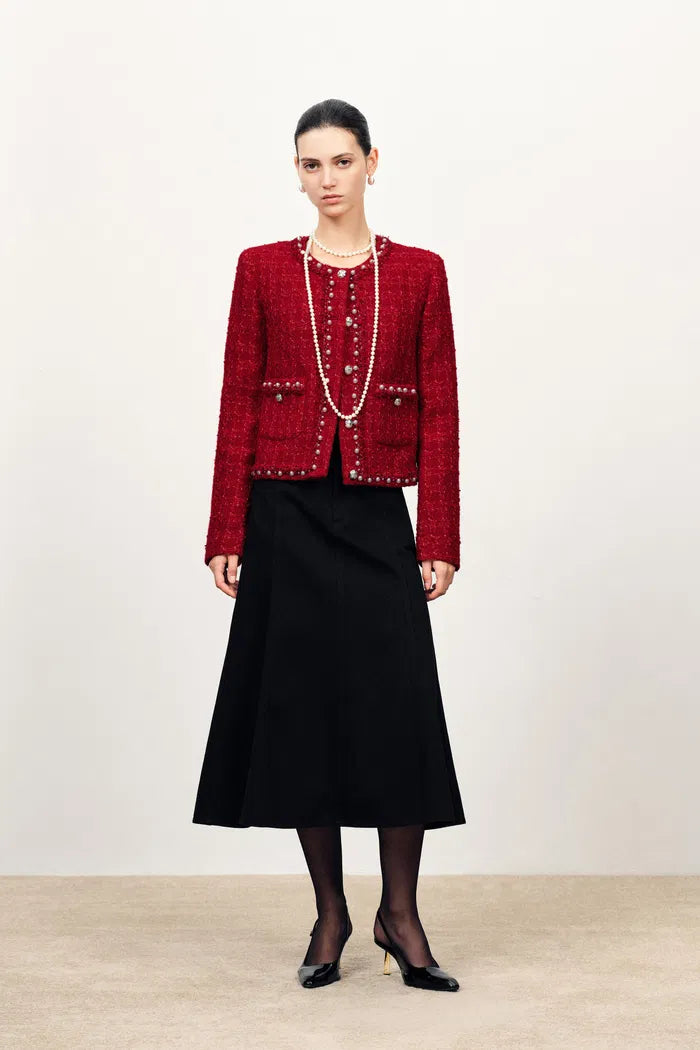 Seraphina Pearl Beaded Trims Boxy Jacket in French Tweed