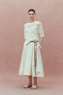 Lea Handcrafted 3D Floral Skirt in Silk-Wool Satin