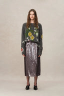 Layering Sequin Slit Midi Skirt in Shimmering Mermaid Sequins