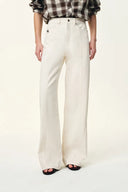 Polly Front Seams White Barrel Leg Jeans in Cotton Denim