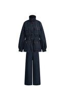 Solene Utility Style Fitted Denim Jacket and Jeans Matching Set in Hemp-Blend Denim