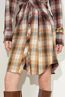 Marcella Plaid Ombré Twist Front Shirt Dress in Cotton