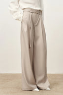 Halley Tie Waist Wide Leg Suit Pants in Wrinkle Resistant Suiting Fabric