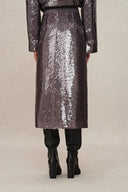 Layering Sequin Slit Midi Skirt in Shimmering Mermaid Sequins