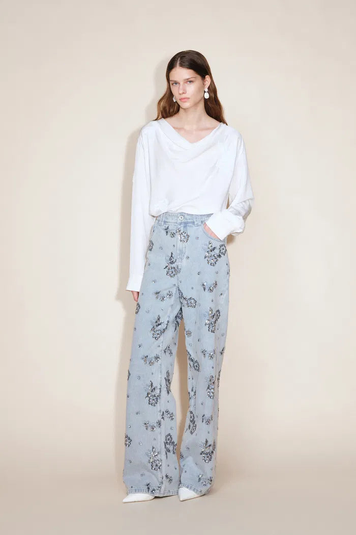 Star Straight Leg Jeans in Beaded Cotton Denim
