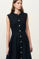 Rosie Lapel Tweed Cinched Dress in French Bouclé
