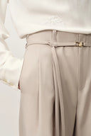 Halley Tie Waist Wide Leg Suit Pants in Wrinkle Resistant Suiting Fabric