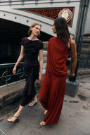Florence Asymmetrical Draped Sleeveless Top and Skirt Set in Cotton Modal Blend Knit