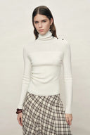 Lumina Slouchy Turtleneck Semi Sheer Bodice Fitted Top in Combed Wool