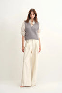 Winnie V Neck Sleeveless Top in Merino Wool Cable Knit