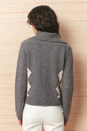Mia Hand Embroidery Argyle Cardigan in Wool Blend