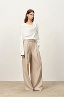 Bianca Drape Neck Sequin Embroidered Blouse in Acetate Twill