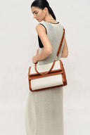 Rialto Double Flap Handbag in Nappa Leather & Water-Resistant Canvas