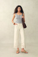 Kari Henley Collar Sleeveless Vest Top in Openwork Knit