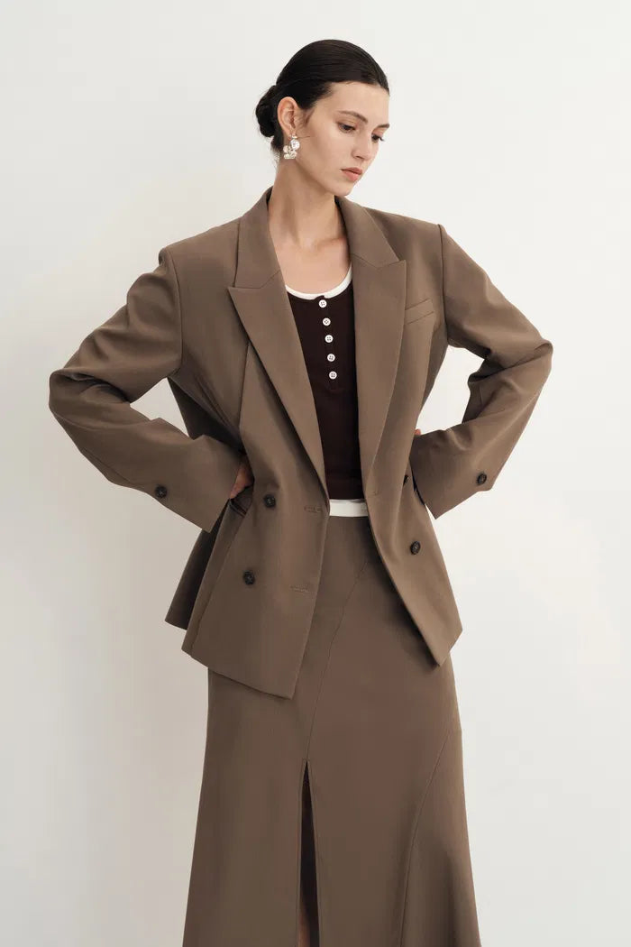 Bonnie Peak Lapel Suit Blazer in Fine Wool Blend