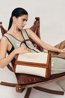 Rialto Double Flap Handbag in Nappa Leather & Water-Resistant Canvas