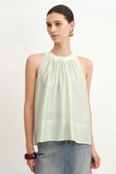 Leah Avocado Green Tencel Blend Ruffle Off-Shoulder Top