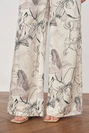 Emma Handpainted Floral Elastic Waist Wide Leg Pants in Linen Blend