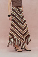 Clara Hand Crochet Fringed Skirt in Cotton-Linen Tape Yarn
