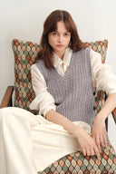Winnie V Neck Sleeveless Top in Merino Wool Cable Knit