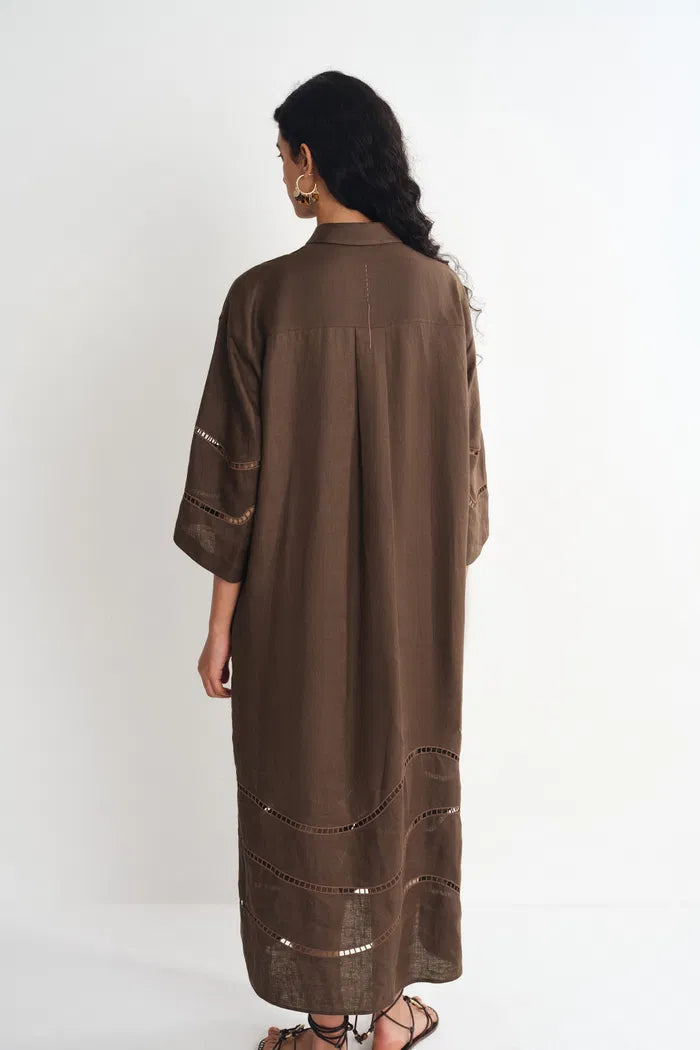 Riley Openwork Embroidery Shirt Dress in Fine Linen