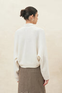 Gracia White One Button Batwing Sleeve Knit Cardigan in Wool Blend